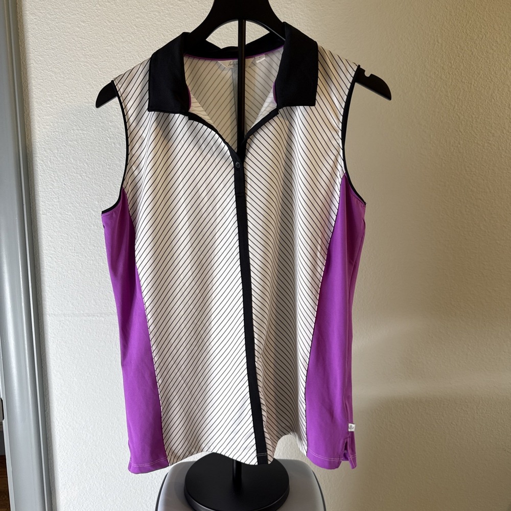 Lady Hagen Golf Shirt Womens Large Purple Striped Collared Sleeveless